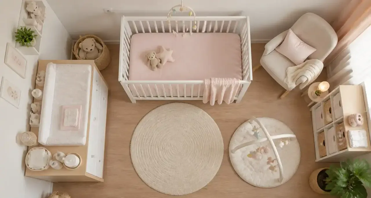 Chambre de bébé aménagée avec du matériel de puériculture