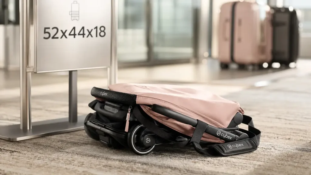 Cybex coya pliée en mode cabine, idéale voyage avion