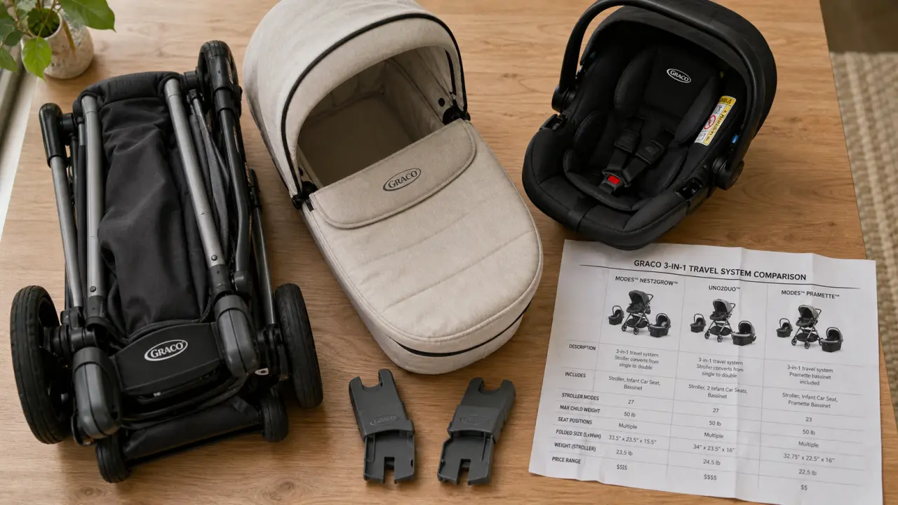 Graco poussette 3 en 1, nacelle et coque naissance, 22 kg