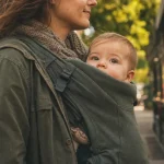 Porte bébé face au monde en extérieur, bébé tourné vers le monde