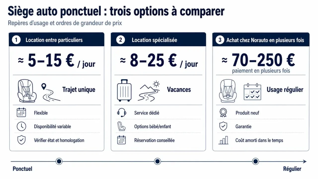 Location siège auto norauto : comparatif des solutions location spécialisée, particuliers et achat