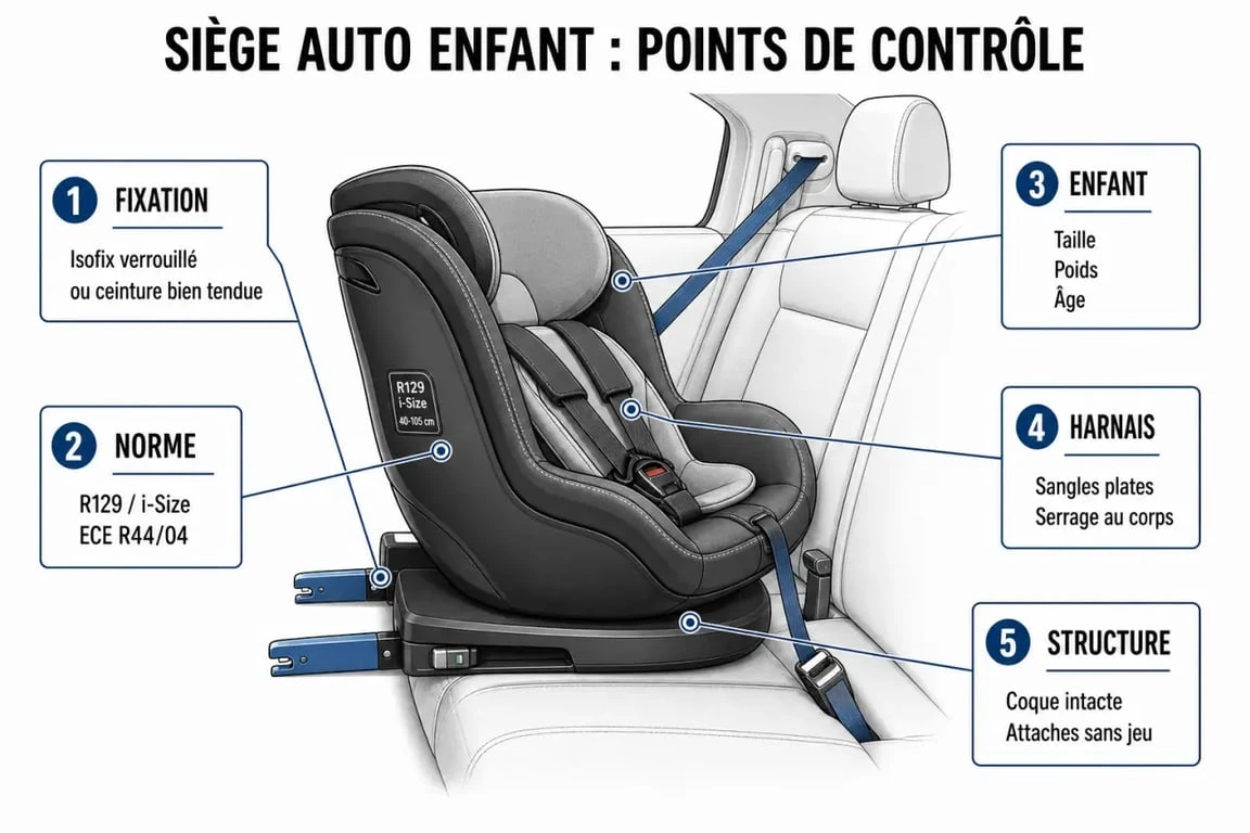 Location siège auto norauto : repères de sécurité Isofix, R129/i-Size et tailles d’enfant