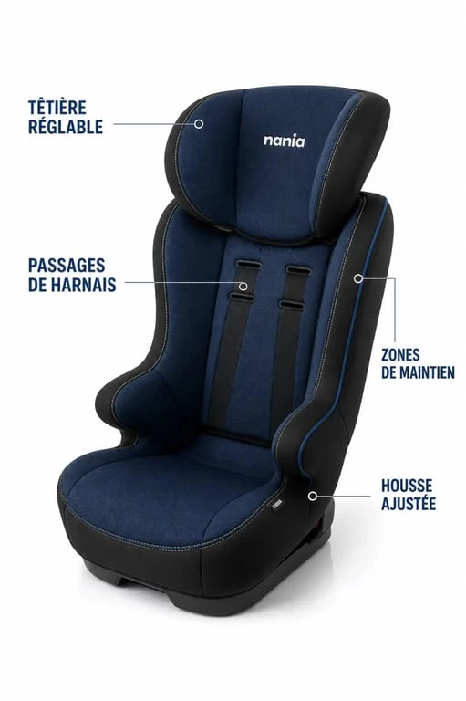 housse siège auto Nania compatible avec passages de harnais visibles