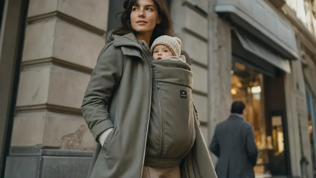 Manteau pour porte bébé avec panneaux amovibles, bébé protégé contre le froid