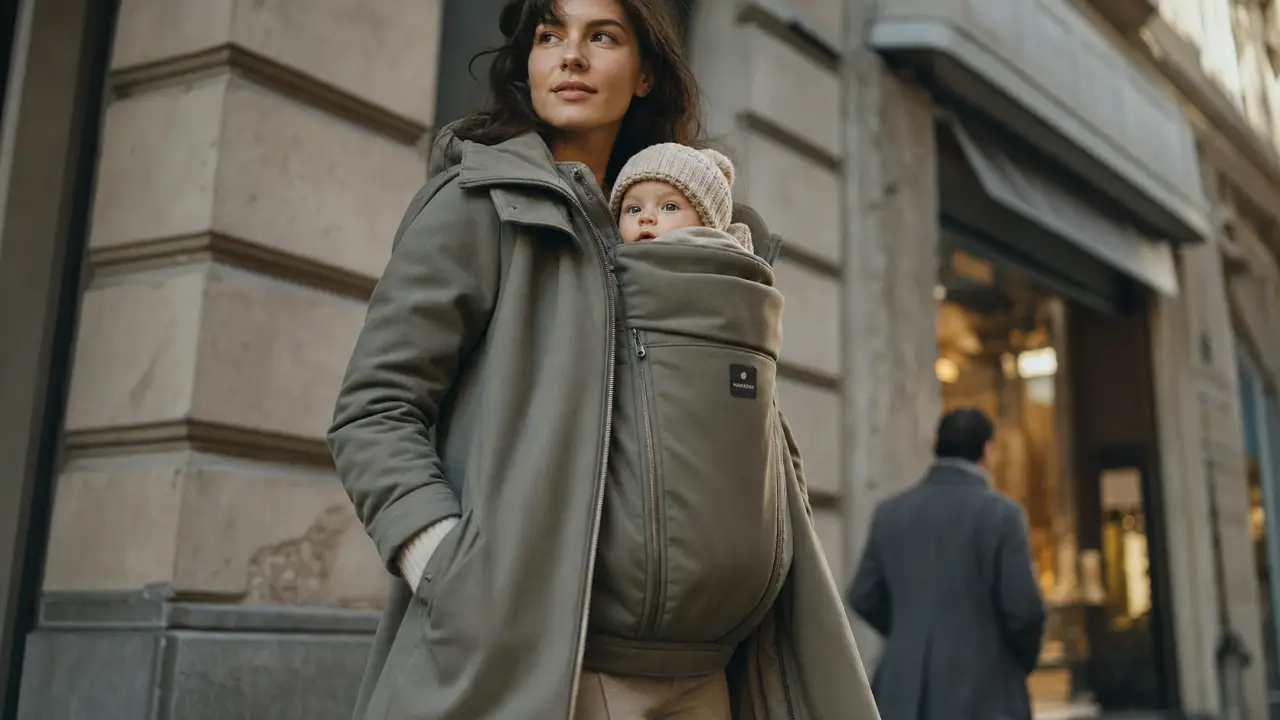 Manteau pour porte bébé avec panneaux amovibles, bébé protégé contre le froid