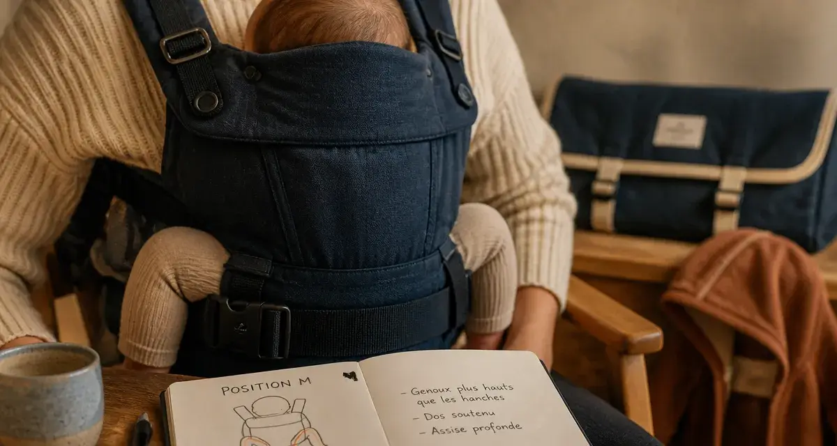 Porte bébé Tigex en tissu, bébé en position M sécurisée