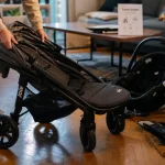 Poussette litetrax Joie : pliage à une main et travel system, dans un appartement