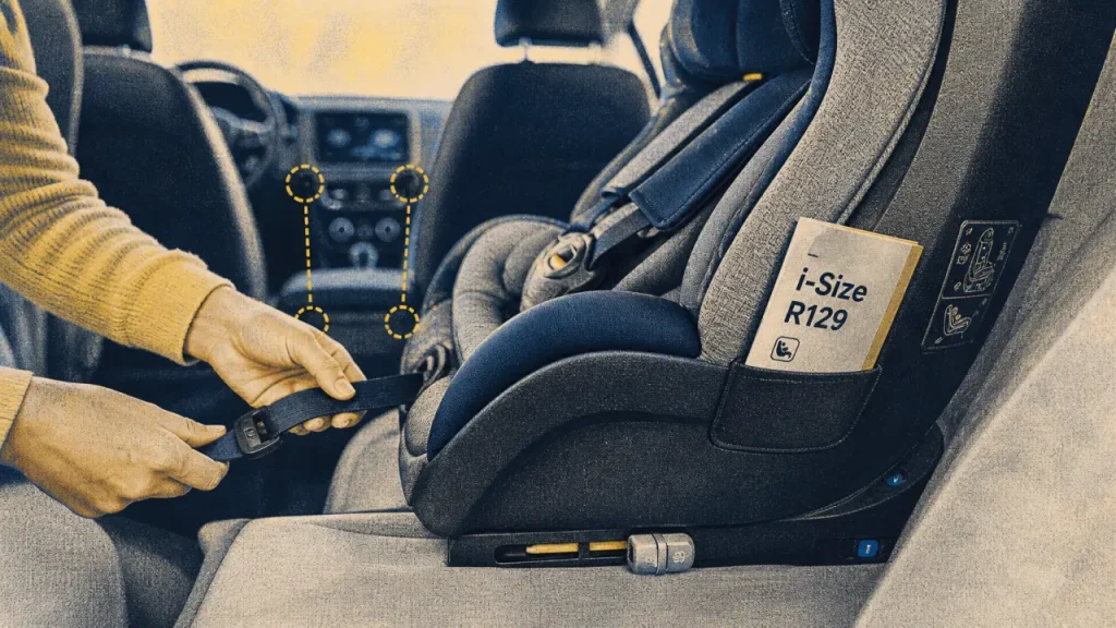 Siège auto leclerc avec fixation Isofix et harnais visibles