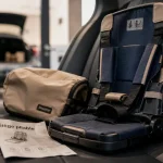 Siège auto pliable compact pour voyager, installé en voiture