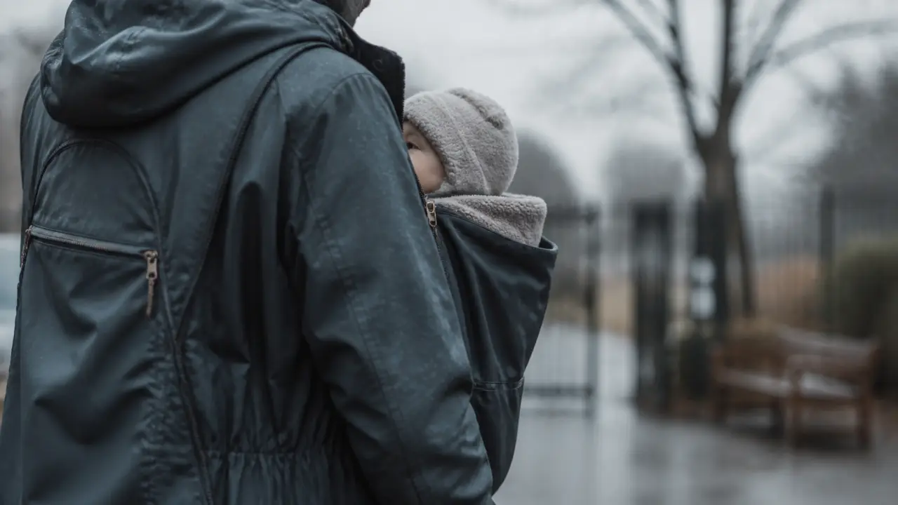 Veste porte bébé 4-en-1 waterproof, parent en veste de portage et bébé au chaud