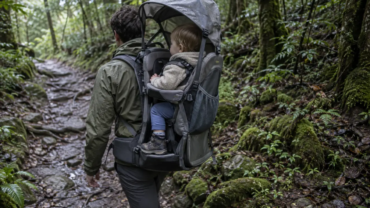 Sac porte bébé dorsal rigide jusqu’à 22 kg en forêt humide