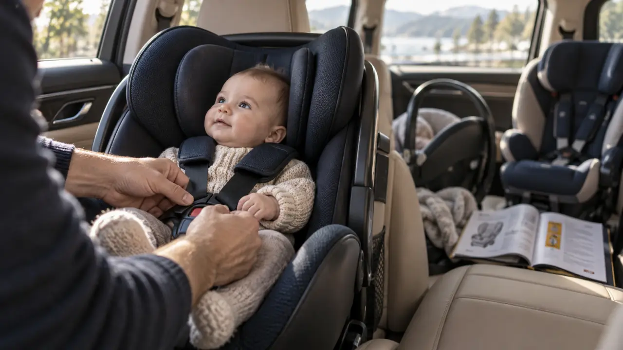 Siège auto 9 kg : adulte règle un harnais dans la voiture