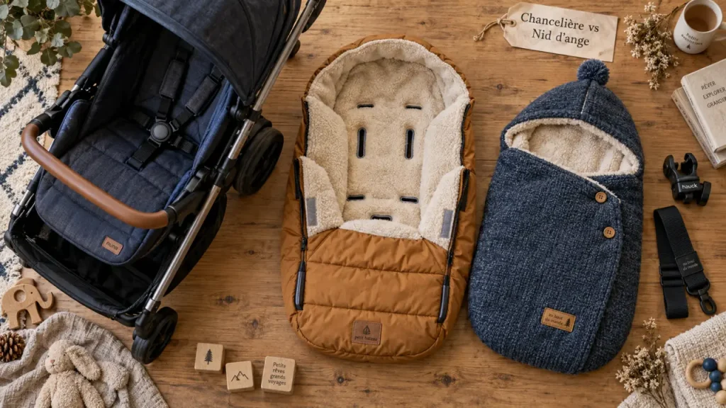 Chanceliere ou nid d ange : chanceliere et nid d’ange bébé sur table