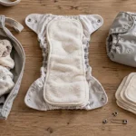 couche lavable bebe, insert et culotte imperméable sur table